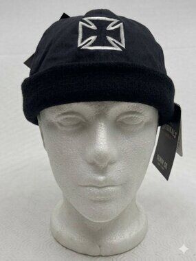 CSI Biker Hat Cotton Motorcycle Bennie Bullet Cap Embroidered Cross NWT One Size